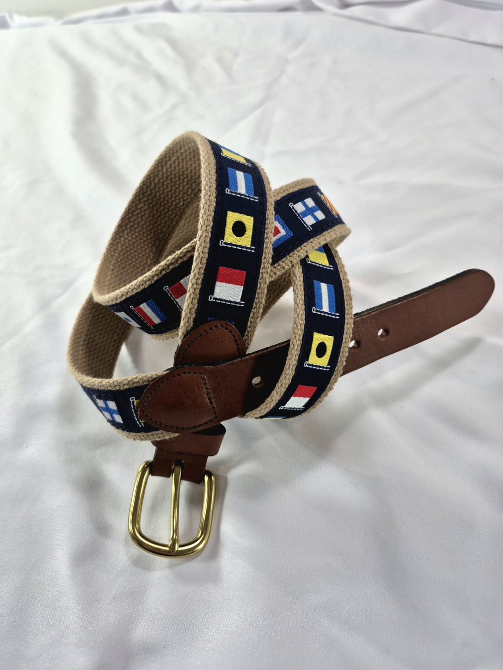 NWOT Leather Man Ltd Nautical Signal Flag Belt - Made in USA Size 46 Unisex